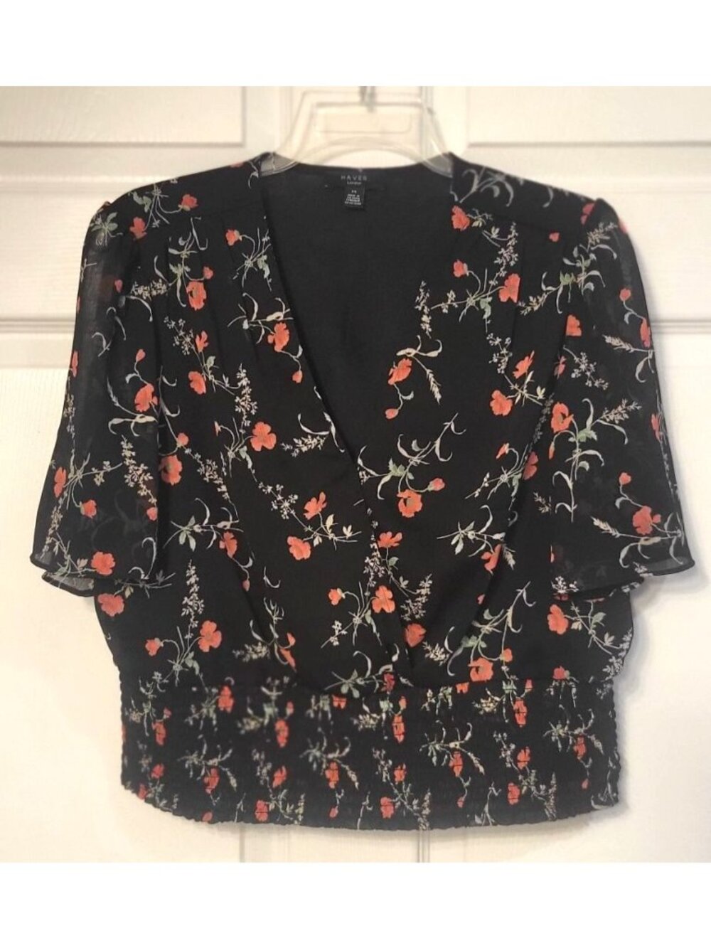 Haver London Floral Flutter Sleeve V-neck Blouse L Whimisgoth Fairy Feminine